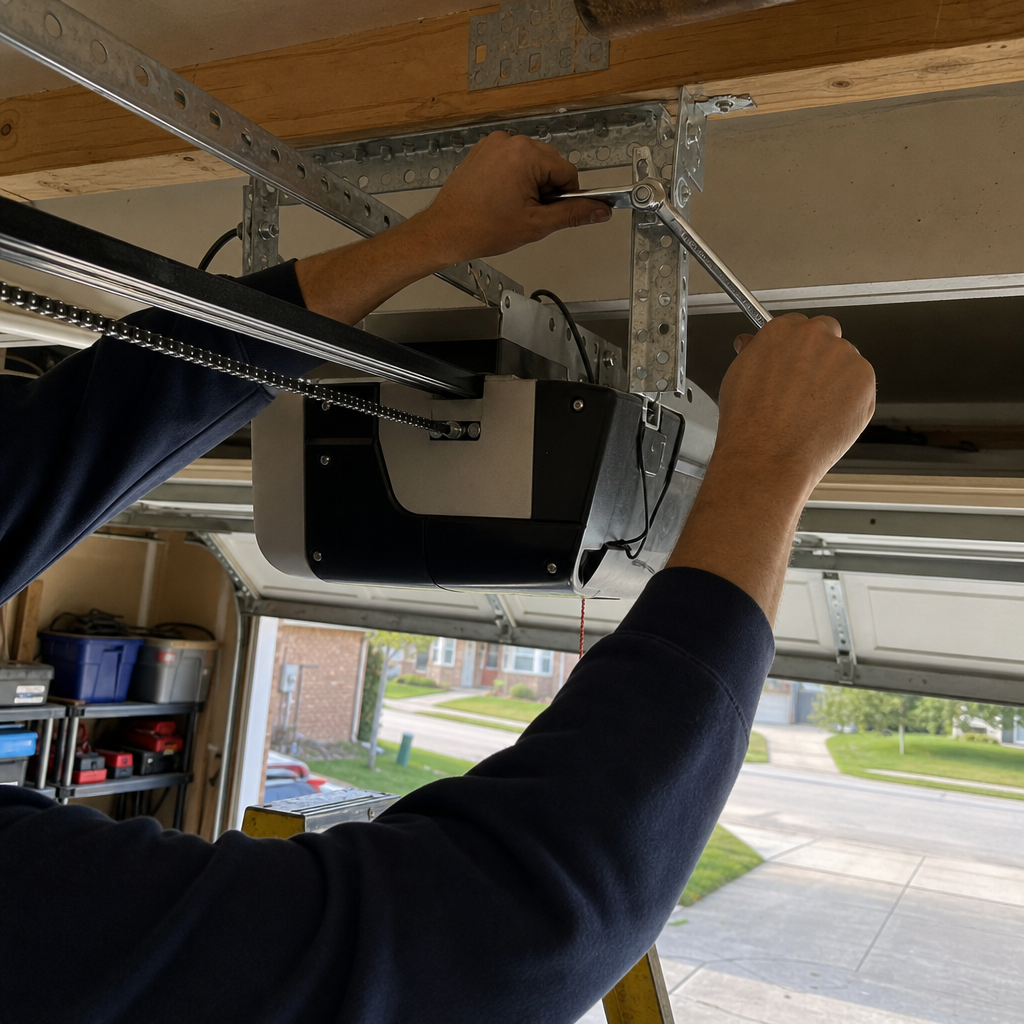 Garage door opener installation by professional technician