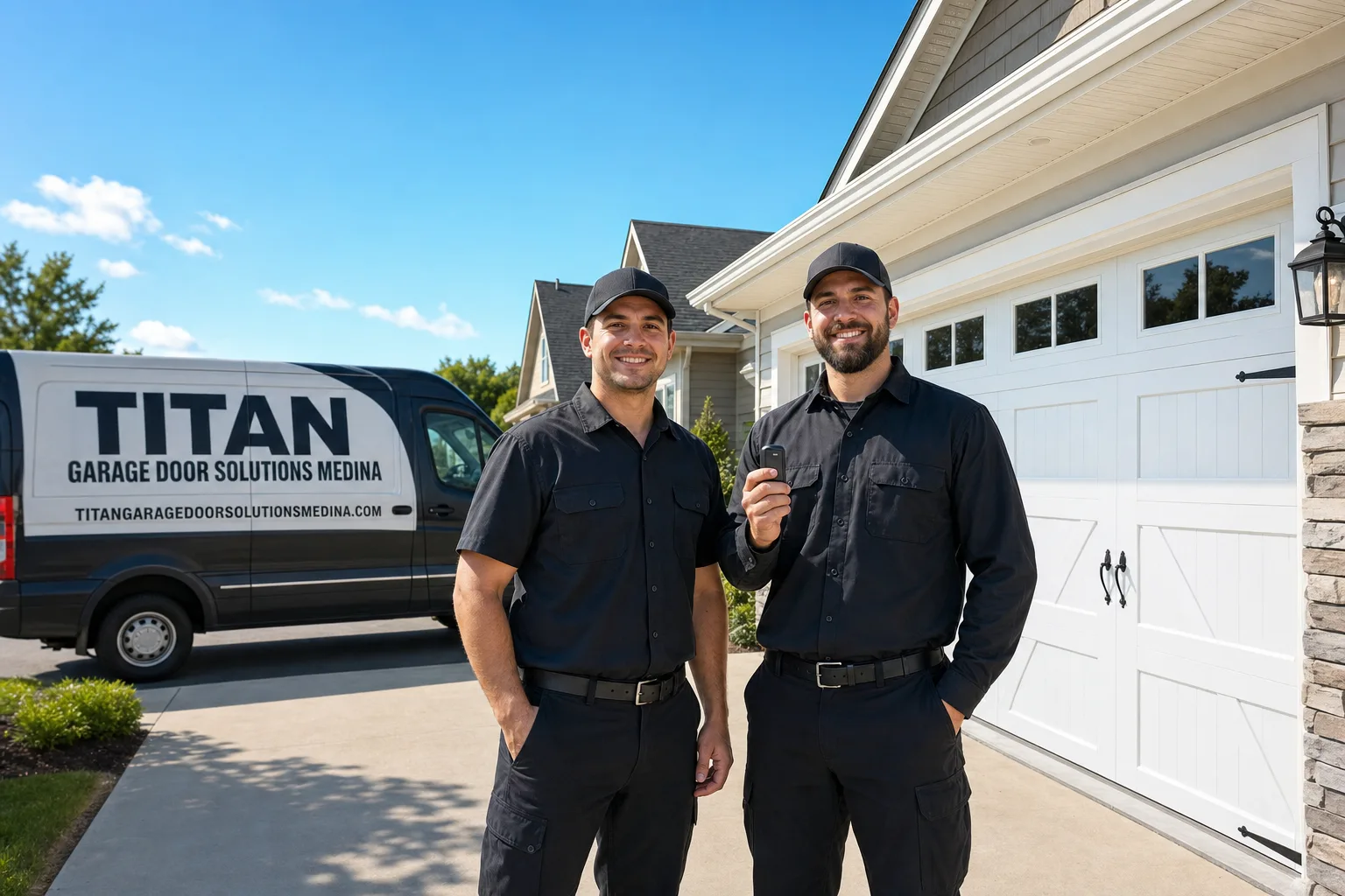 Titan Garage Door Solutions Medina service vehicle and crew in Medina, OH